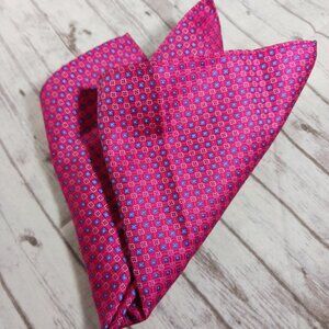 Pocket Square for Men's Suit Bright Pink w/Small Blue Squares Polyester 12x12"